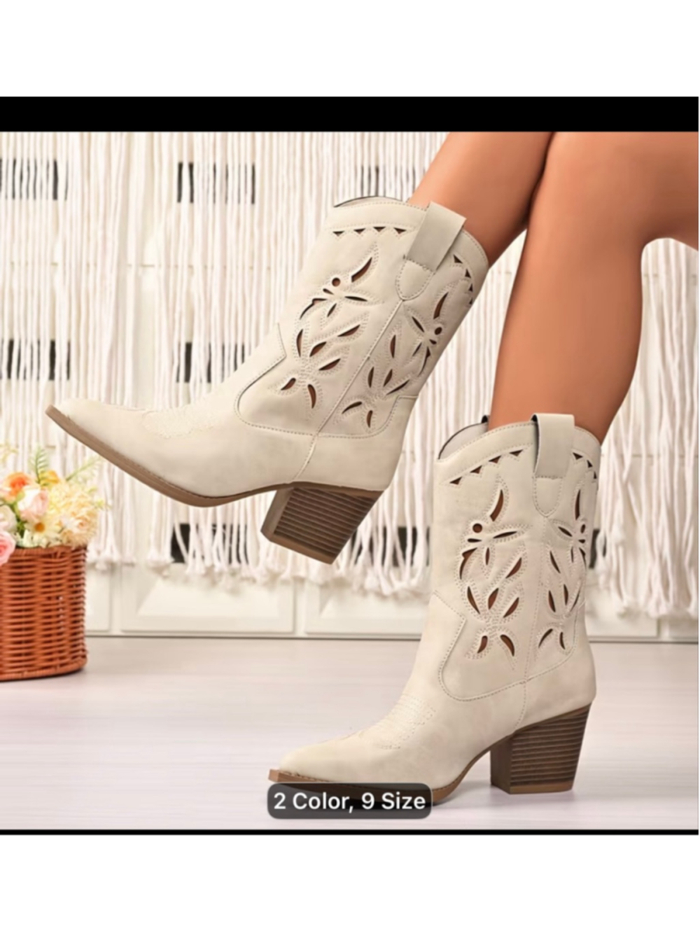 Women's Unbranded Beige Heeled Cowboy Boots Size 8.5 - Picture 2 of 7